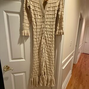 Sandro Cream Button-Front Ruffled Maxi Dress brand new w tags